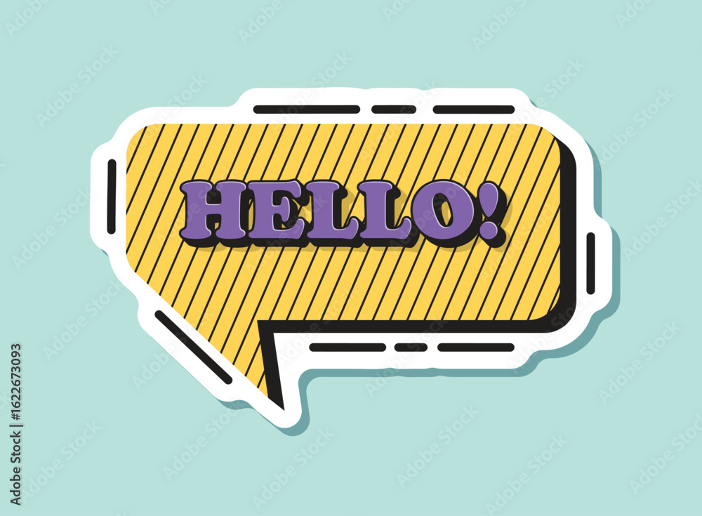 Poster hello speech bubble sticker icon in flat style. hi message vector illustration on isolated backgroun