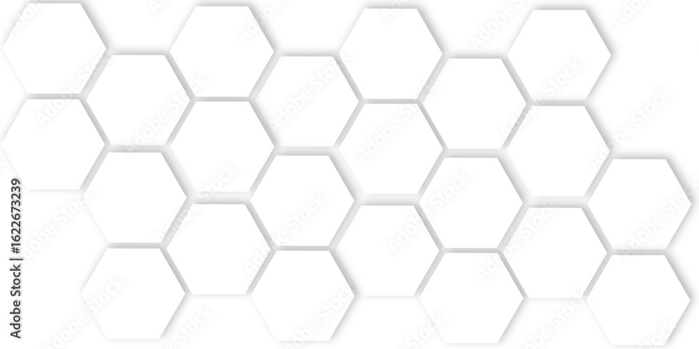 Poster abstract white hexagons with subtle shadows, clean, modern background featuring a repeating pattern 