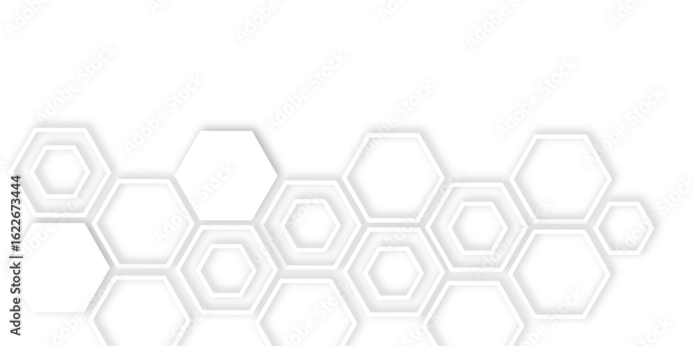 Poster abstract white hexagons with subtle shadows, clean, modern background featuring a repeating pattern 