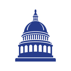 Blue US Capitol Building Vector Illustration, Washington DC Landmark, American Government and Politics Symbol Icon