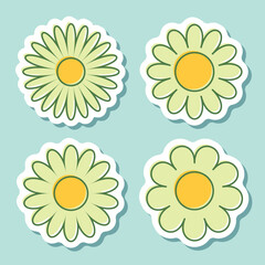 Daisy chamomile sticker icon set in flat style. Flower vector illustration on isolated background. Floral sign business concept.