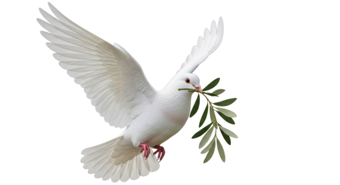 Isolated White Dove with Olive Branch