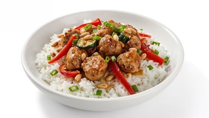 Chicken and Vegetable Rice Bowl with Spicy Sauce