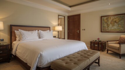 Premium Hotel Room Ambiance with Stylized Blurred Background