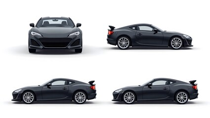 views of a sleek, dark gray sports car