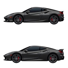 views of a sleek, dark gray sports car