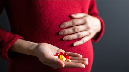 Pregnant Woman Holding Vitamins for Prenatal Health