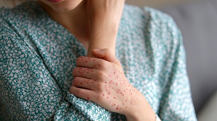 Woman Scratching Arm with Skin Rash Closeup