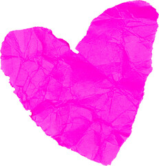 Pink crumpled paper heart shape isolated on white background for creative projects and love-themed designs