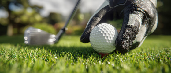 Golfer prepares to putt on a sunny day at a picturesque green course with a focus on technique and precision