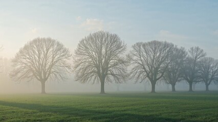 Obraz premium Winter scene in an urban park with fog and natural light