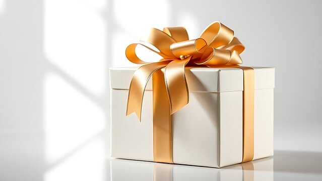 Luxurious gift box with satin ribbon and golden accents, presented in a studio setup.