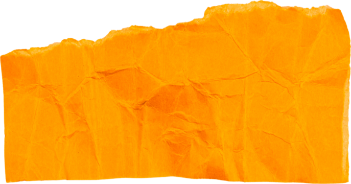 Crinkled orange paper texture isolated on white background for creative projects and graphic design use