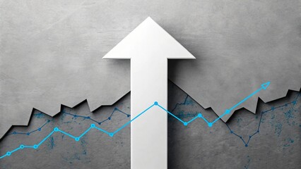 Upward trending graph with arrow and blue line on textured background