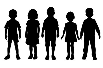 Diverse group of children standing together in silhouette