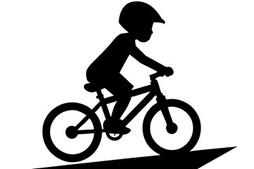 Child riding a bicycle wearing a helmet silhouette