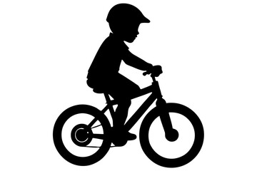 Young boy wearing a helmet riding a bicycle silhouette