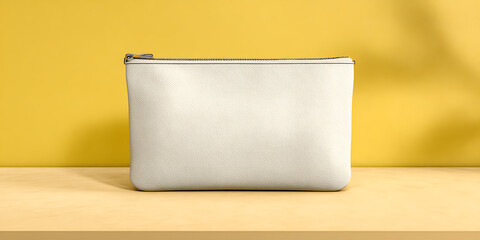 Silver clutch purse on yellow background with shadow elegant fashion accessory design

