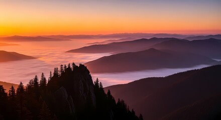 Mountain Range Sunrise Fog Landscape Scenery Photo