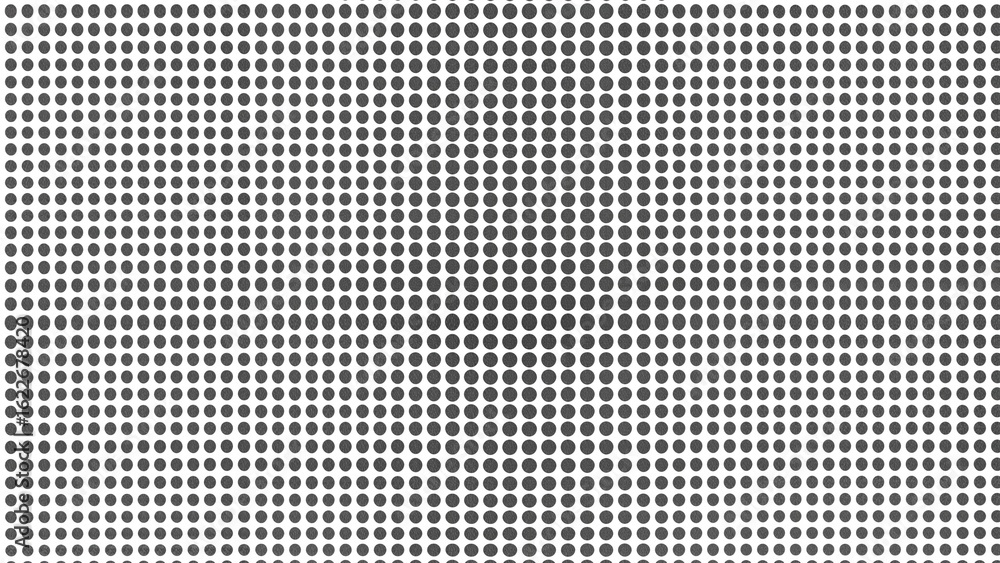 Poster dotted halftone backdrop with circular patterns on a white surface.