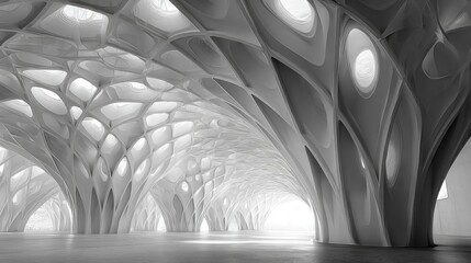 Futuristic Architecture: Abstract Interior with Organic Geometric Design
