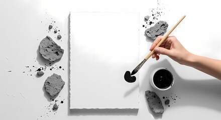 Ink Painting Brush Stroke Blank Paper Mockup