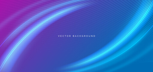 Abstract blue curve light ray on dark blue and pingk background. Technology concept.