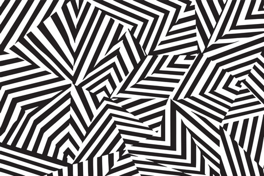 Abstract Geometric Op Art Pattern,Abstract Dazzle Camouflage Pattern, Geometric Optical Illusion Stripes, Modern Black and White Op Art Design ,Intricate Striped Camouflage Background