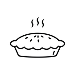 Steaming hot baked pie icon, delicious dessert, freshly made pastry, baked goods food symbol