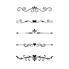 Fototapeta premium Gold text dividers doodle set. Wedding decorative elements. Divider ornament, borders, floral, vintage line separators. Hand drawn vector illustration isolated on white background. Set page dividers. 