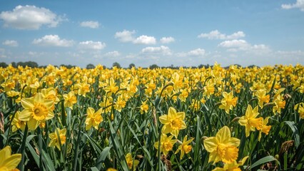 Countless daffodils scattered across the grassland