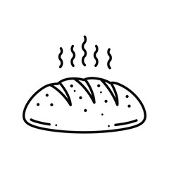 Steaming bread loaf outline icon, freshly baked rustic farm bread, bakery food graphic
