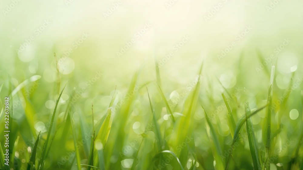 Poster spring concept background featuring green natural bokeh and abstract blur with soft defocus