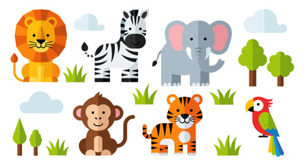Fototapeta premium A fun cartoon vector illustration set of cute baby animals for a zoo or jungle collection