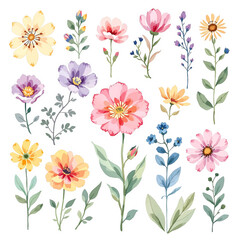 bouquet of flowers, Set of watercolor wild flowers, set of flowers clipart