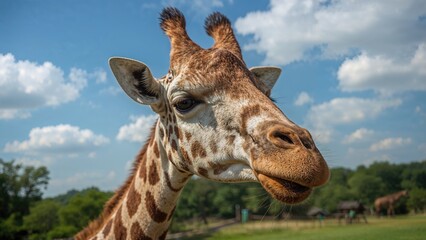 Naklejka premium Elegant giraffe headshot from wildlife park