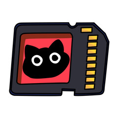 Cartoon Black Cat on Memory Card Illustration