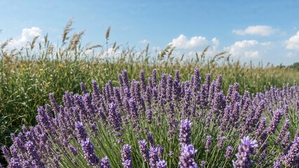 Naklejka premium Summer breeze rustling lavender and tall grasses