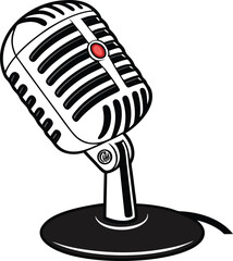 Retro microphone vector illustration on white background with vintage music and audio equipment icon
