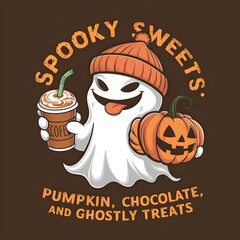 halloween cute ghost with ice coffee