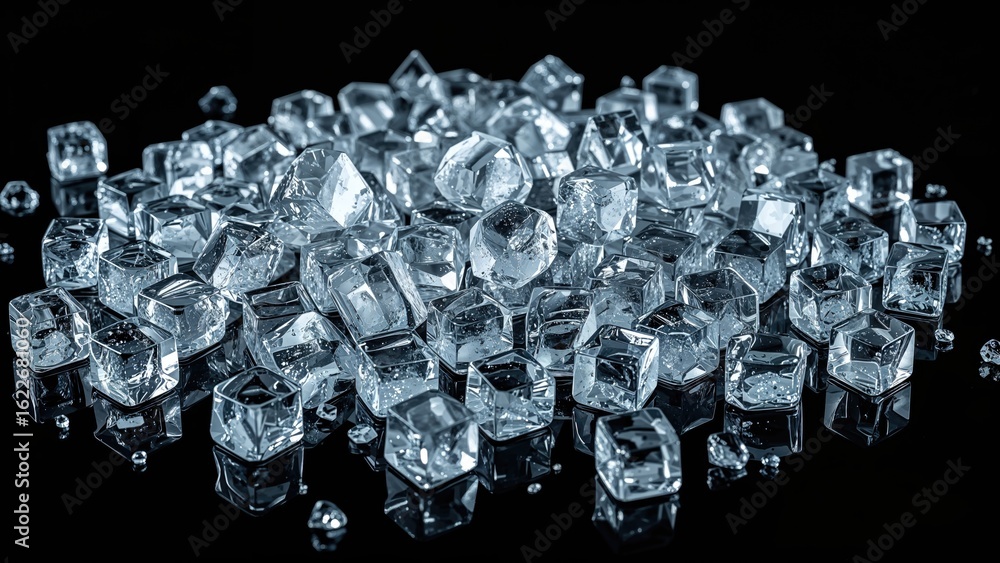 Poster background pattern of ice cube piles on dark surface