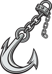 Anchor with chain and hook nautical icon illustration