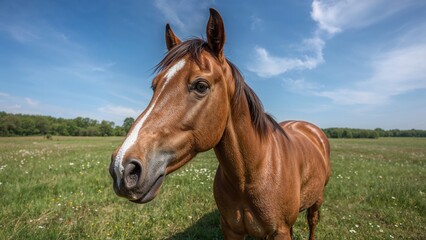 Horse enjoying the fresh spring pasture
