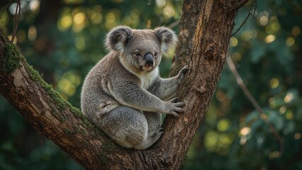 Obraz premium Koala perched on a woody limb