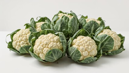 Fototapeta premium Collection of cauliflowers with vibrant green foliage available for sale