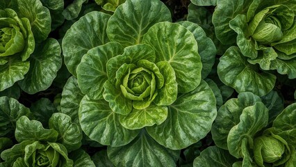 Obraz premium Vibrant green plants creating a rich backdrop of fresh lettuce foliage.