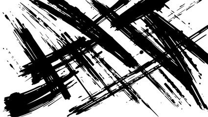 Vector art of abstract black brush strokes with splatter isolated on white background