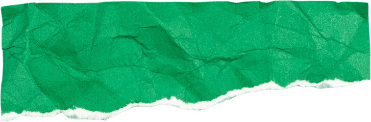 Green textured torn paper strip isolated on white background for creative design projects or scrapbooking