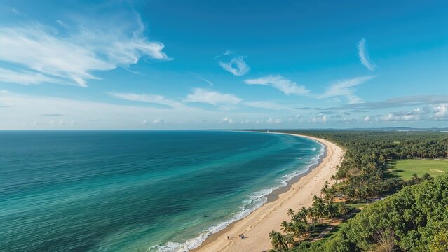 Seaside destination with tranquil waves and soft sand