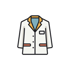 White lab coat with orange collar and pockets medical uniform icon simple vector illustration professional attire healthcare clothing clean design minimal style outlined drawing isolated